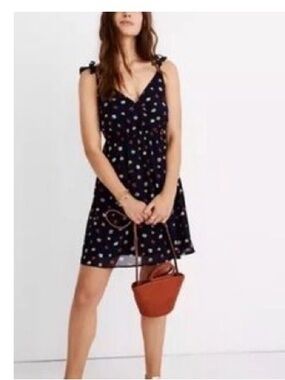 Madewell blue  Floral Ruffle Strap Dress